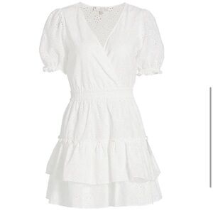 NWT WAYF Reese Smocked Waist Tiered Mini Dress Sz XL White Relaxed Resort Party
